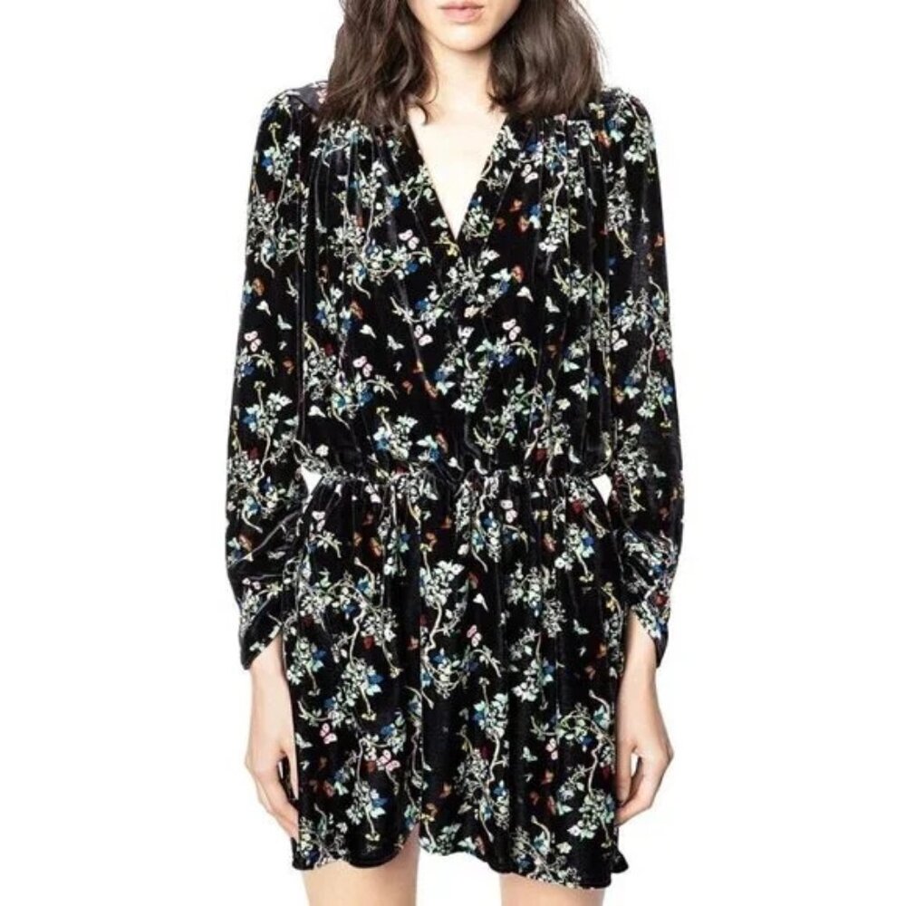Zadig & Voltaire black floral velvet dress